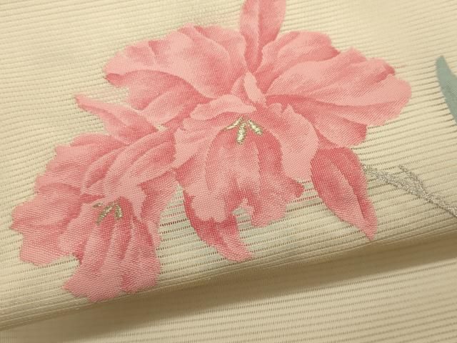 平和屋着物＊夏物　九寸開き名古屋帯　草花文　金銀糸　正絹　逸品　CAAW9118oy 平和屋着物＊夏物 九寸名古屋帯 草花文 金銀糸 正絹 逸品 DABD6567cmの