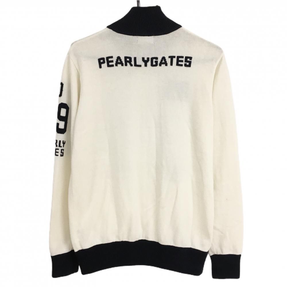 パーリーゲイツ ニットジャケット 白×ネイビー 胸・袖ロゴ メンズ 5(L  