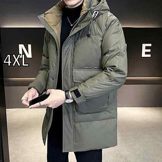 [4XL]春 コーデ メンズ  服 シンプル ファッション オシャレ 大人 かっこいい 大きいサイズ ストリート 紳士服 フード付き ダウン ジャケット ミドル丈 冬 厚手 暖かい ハイエンド ジャケット