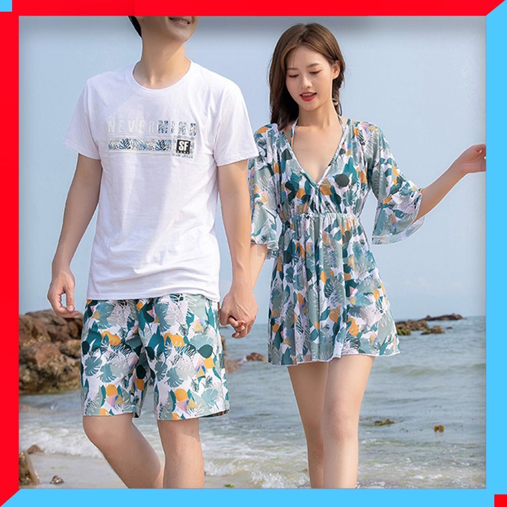 ペア水着 カップルお揃い セットアップ ビーチウエア 着やせ ラッシュガード ビキニ 夏海