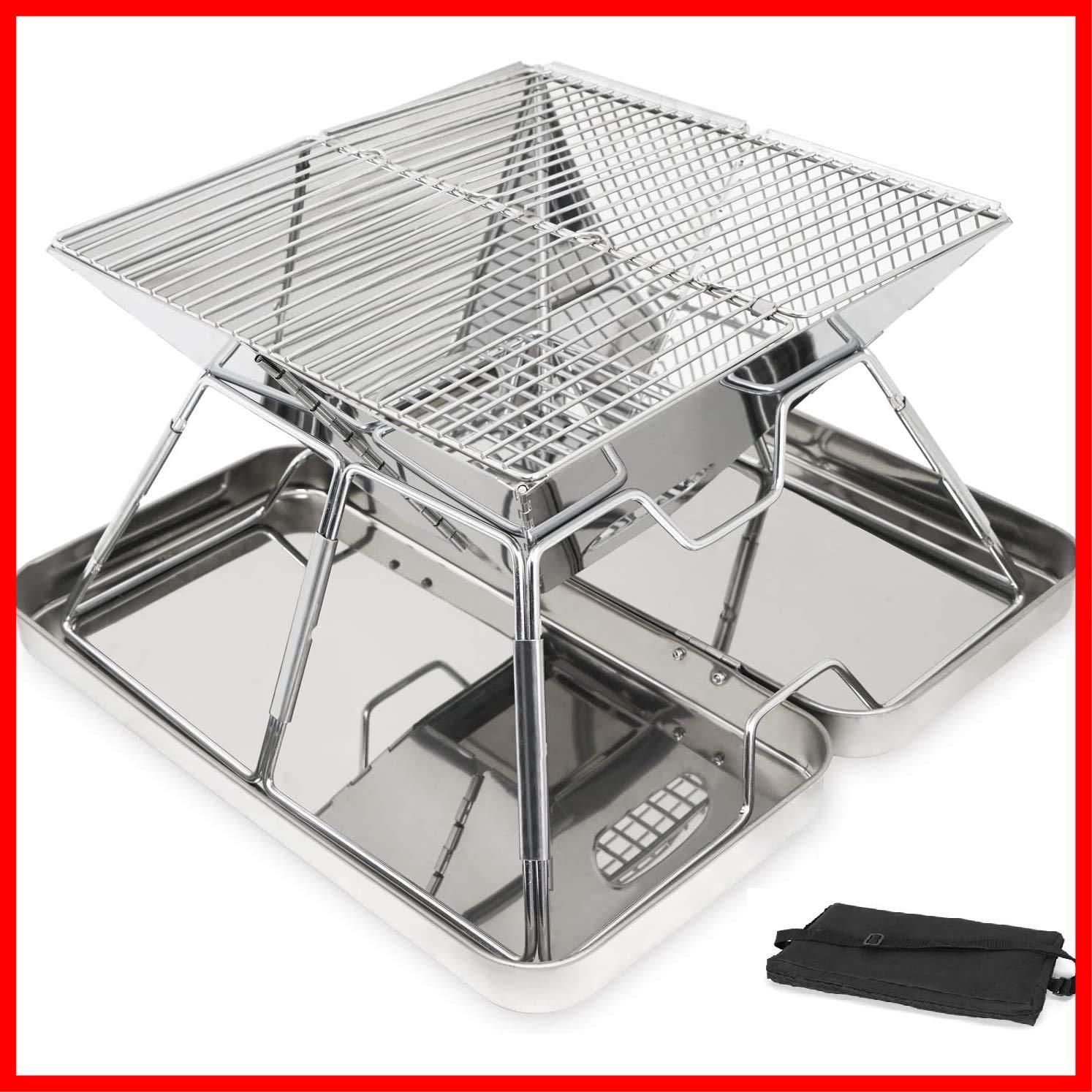 【人気商品】2-4人用 １台2役 BBQコンロ ステンレス 折りたたみ サイズ:31CM×31CM×20CM アウトドアコンロ 収納ケース付 キャンプ用品 焚き火台 アウトドア用品 バーベキューコンロ [CAMP本舗] (ノ