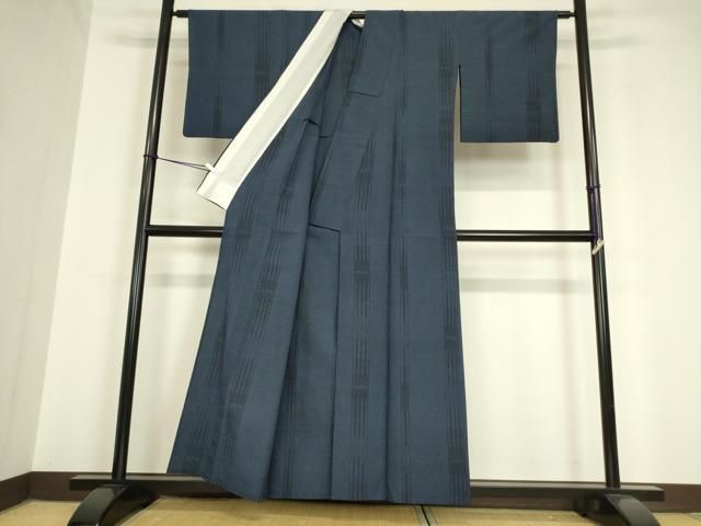 平和屋着物▽本塩沢 単衣 110亀甲 麻の葉間道 正絹 逸品 AAAZ9487fy