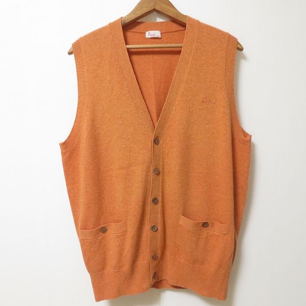 wnc パパス Papas ベスト ジレ ニット L オレンジ カシミア混 アンゴラ混 刺繍 ロゴ Vネック メンズ 964904