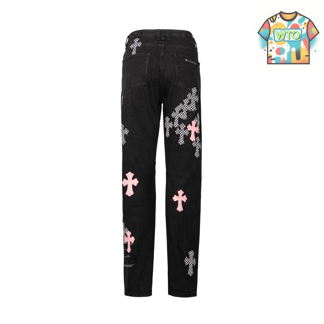 今日WTO】Chrome Hearts 桜花粉チェッククロスジーンズ -UP88