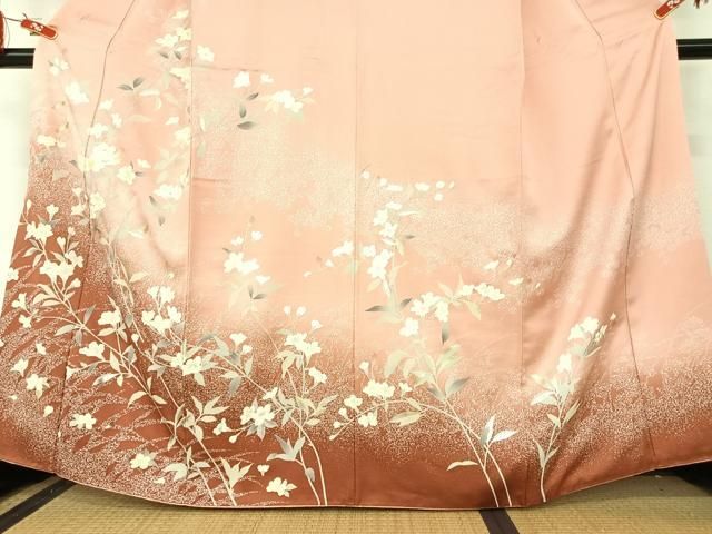 ［3145］［3925］訪問着 草花文 落款有 作家物 金彩 正絹 着物 袷 3925］訪問着 草花文 落款有 作家物 金彩 正絹 着物 袷