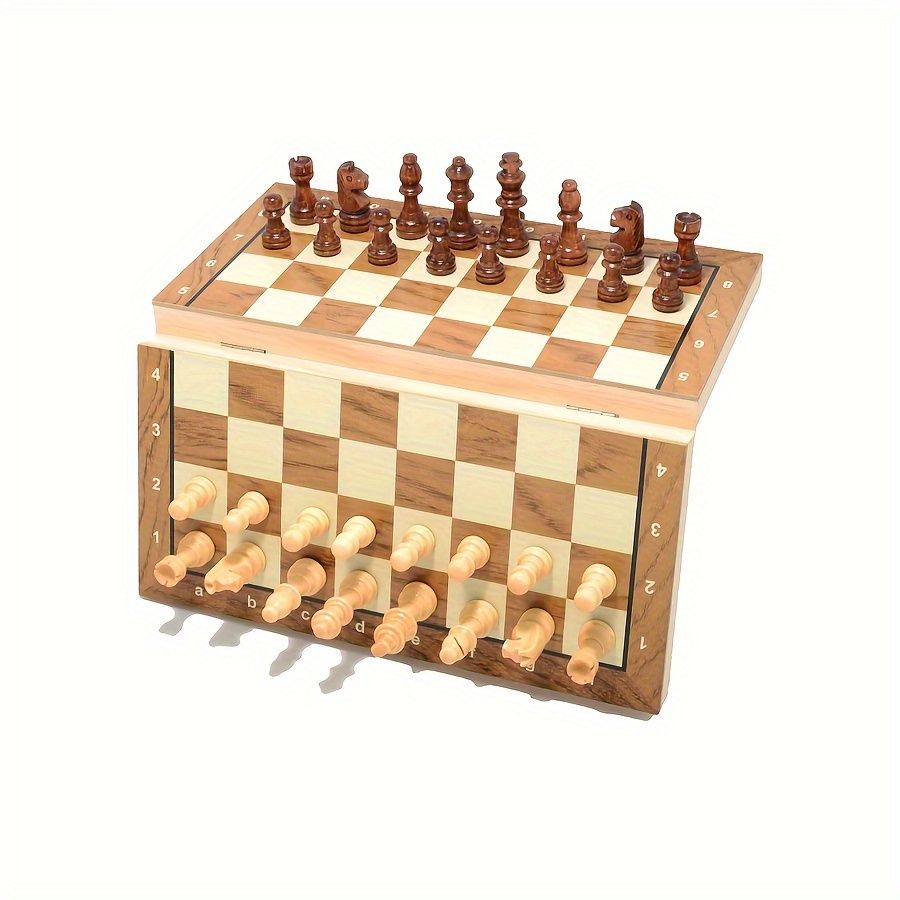 新着商品 木製チェス&チェッカーセット39cm折りたたみ式デュアルレイヤー国際象棋ゲーム磁石付き無充電クリスマス&ハロウィーンに最適耐久性のある木製ボードゲーム家族の楽しみに最