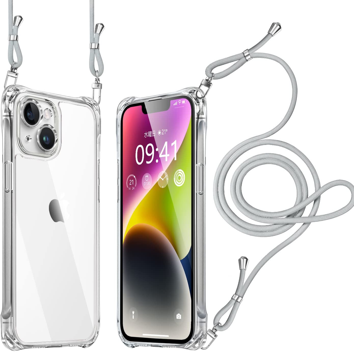 迅速発送】iPhone 14plus ケース クリア ショルダー 耐衝撃 レンズ保護