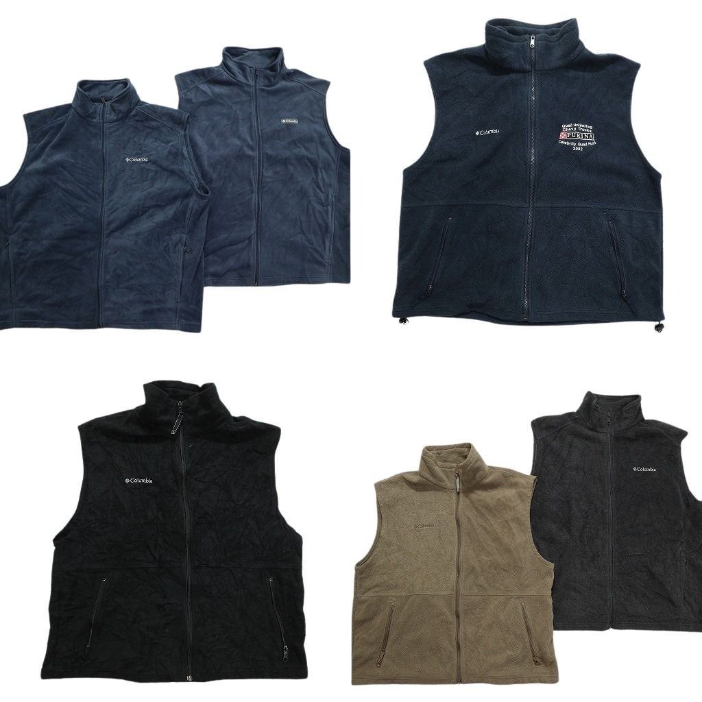 古着卸 まとめ売り コロンビア フリース ベスト 6枚セット メンズ XL |2XL ドローコード 刺 フルジップ ブラック 古着 NC2683