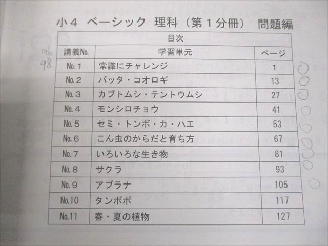 希学園 小4 ベーシック 理科 オリジナルテキスト 第1～4分冊