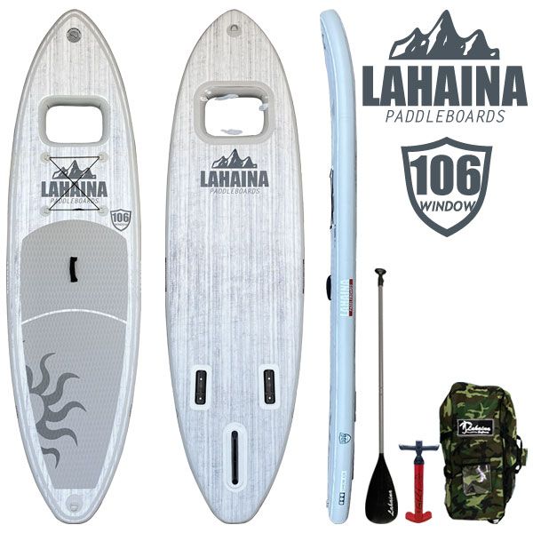 リーシュ付属 SUP サップ インフレータブルパドルボード ラハイナ/LAHAINA 10'6 窓付き ホワイトウッド スタンドアップパドルボード アウトドア 遊び