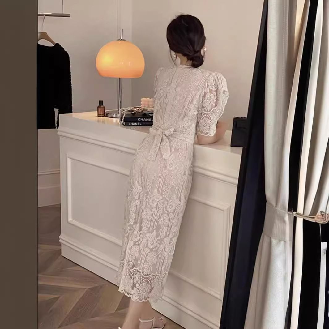 マキシワンピース 総レース