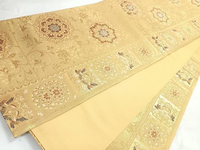 平和屋着物○ワンタッチつけ帯 唐織 雪輪吉祥花文 金糸 正絹 逸品 未