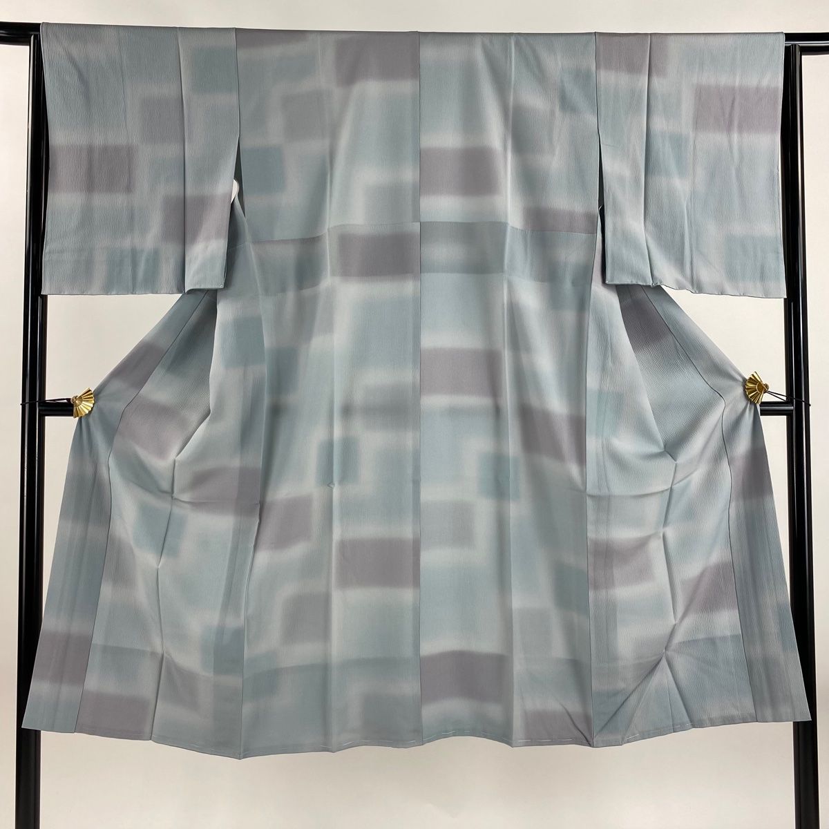 長襦袢 身丈127cm 裄丈65cm M 段縞 ぼかし 青灰色 正絹 秀品