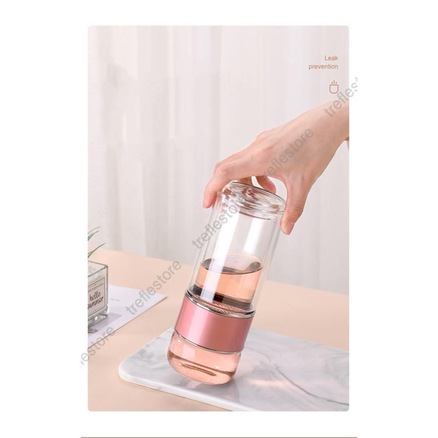 茶分離水筒 280ml 二重ガラス 304ステンレス 茶こし付き 魔法瓶 マグボトル ステンレス お茶 ボトル コップ 卓上 真空断熱 耐熱耐冷 直飲 茶器ギフト二重構造耐熱ガラス製ティーカップ 280ml \u2013 液漏れ防止