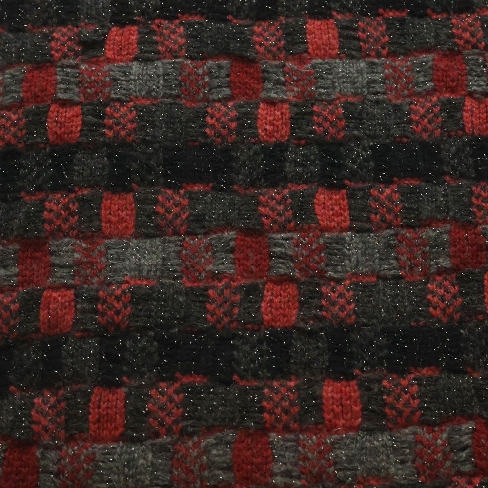 CHANEL シャネル ココマーク ラメジャガード ボーダー総柄 カシミヤニット マフラー レッド ブラック