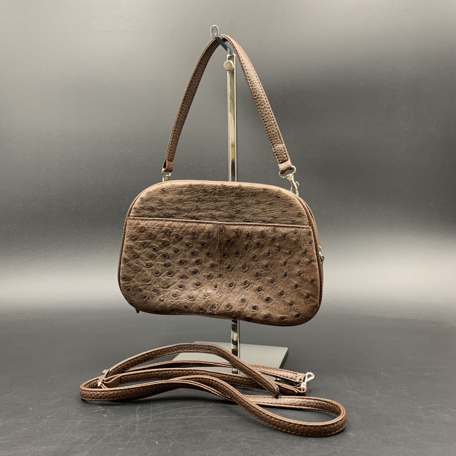 65 良品 オーストリッチ エキゾチックレザー パッチワーク 2way 