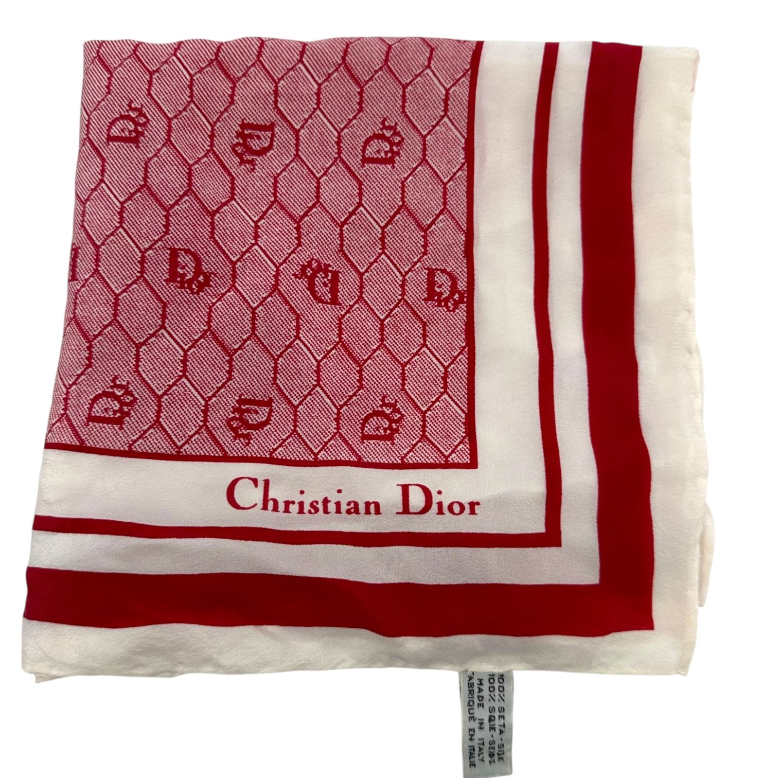 Christian Dior シルクスカーフ 赤色 Christian Dior(クリスチャンディオール) Old Square Line