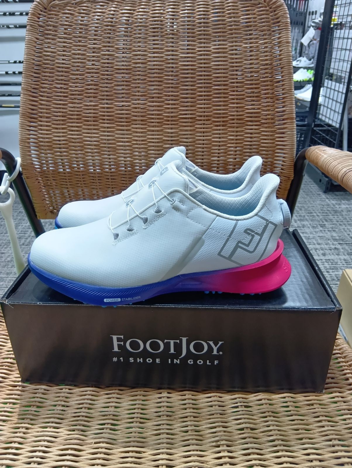 Sh フットジョイ|FootJoy 25.5cm メンズ ゴルフシューズ MEN’S FJ フューエル スポーツ BOA W 3E相当 ホワイト×ブルー 55459 W075 浦安店