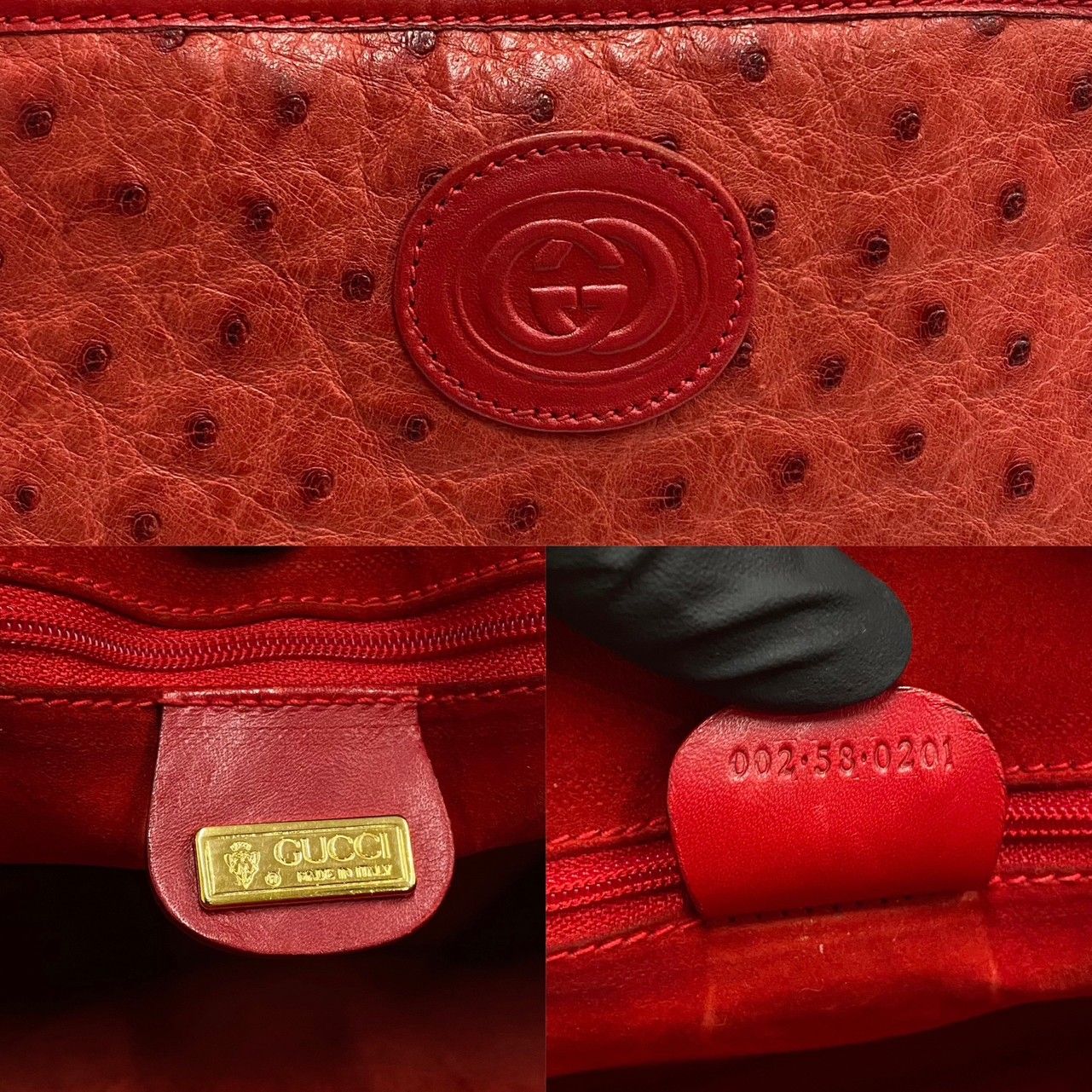 極 美品 GUCCI オールドグッチ GG オーストリッチ レザー ハンドバッグ 