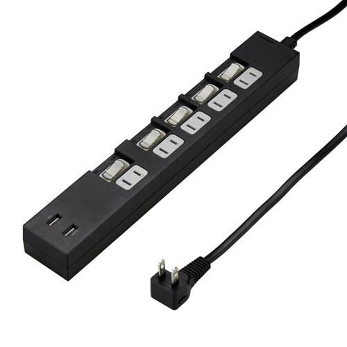 5個セット YAZAWA 個別スイッチ付5AC2USB3.4A2mブラック Y02KS752BK2UX5
