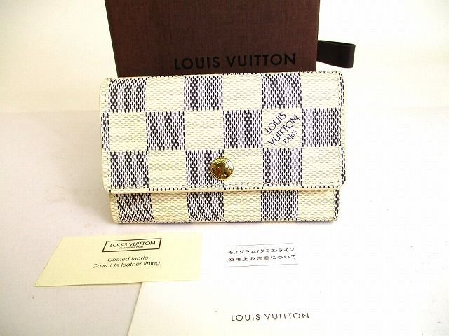 値下げ【未使用品】LOUIS VUITTONダミエアズールキーケース 6連リング ルイヴィトンアズール 6連キーケース 14137 白 ゴールド金具