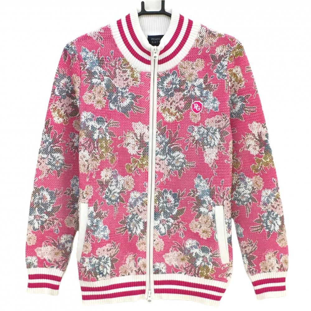 パーリーゲイツ ブルゾン ピンク×白 花柄 メッシュ レディース 2 L ゴルフウェア PEARLY GATES