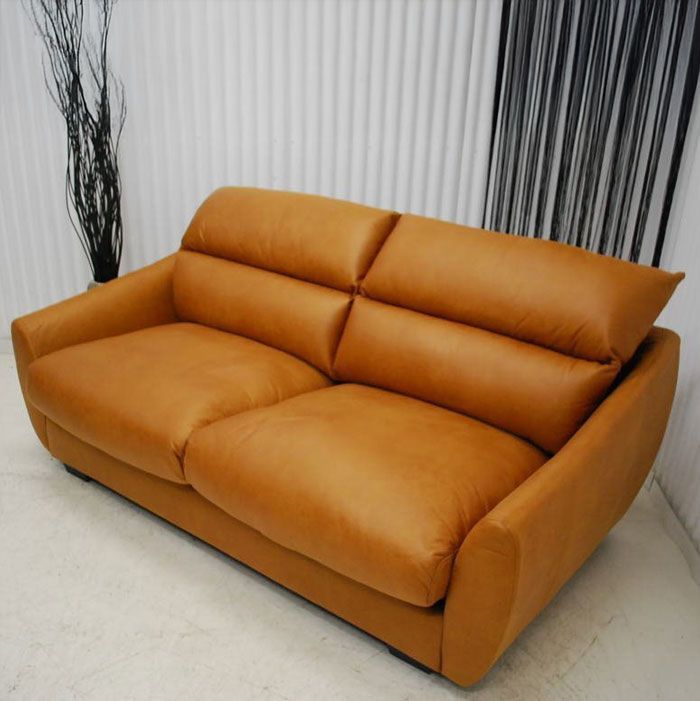 アウトレット 現品限り 一部 cozily 新素材セーフスペックレザー キャメルブラウン トリプルソファー3P ヴィンテージ調