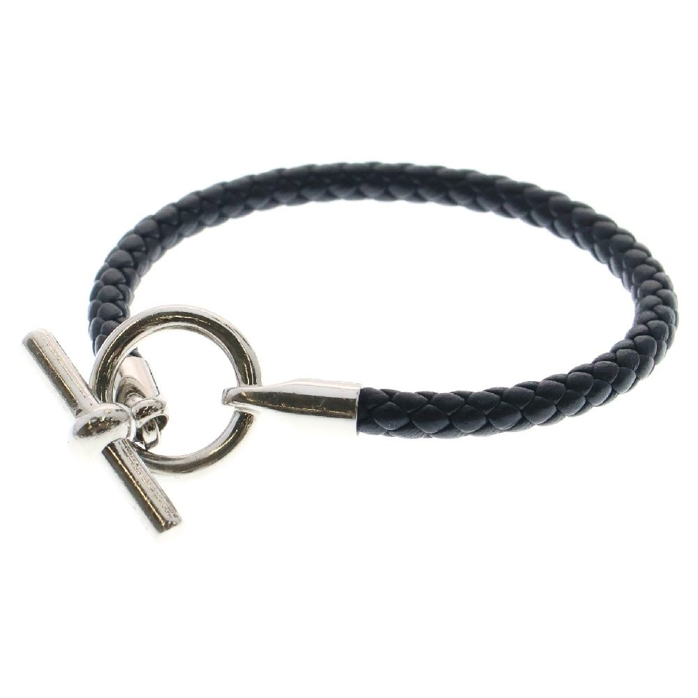 HERMES エルメス グレナン レザー ブレスレット アクセサリー ブラック|シルバー