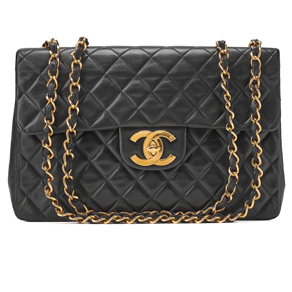 CHANEL シャネル チェーンショルダーバッグ デカマトラッセ 34cm ラムスキン 黒 ゴールド金具 レディース バッグ レディース 送料無料