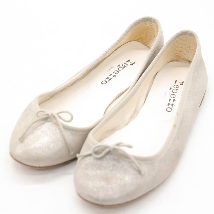 レペット バレエシューズ サブリナシューズ 本革 レザー 靴 フランス製 レディース 37サイズ シルバー repetto