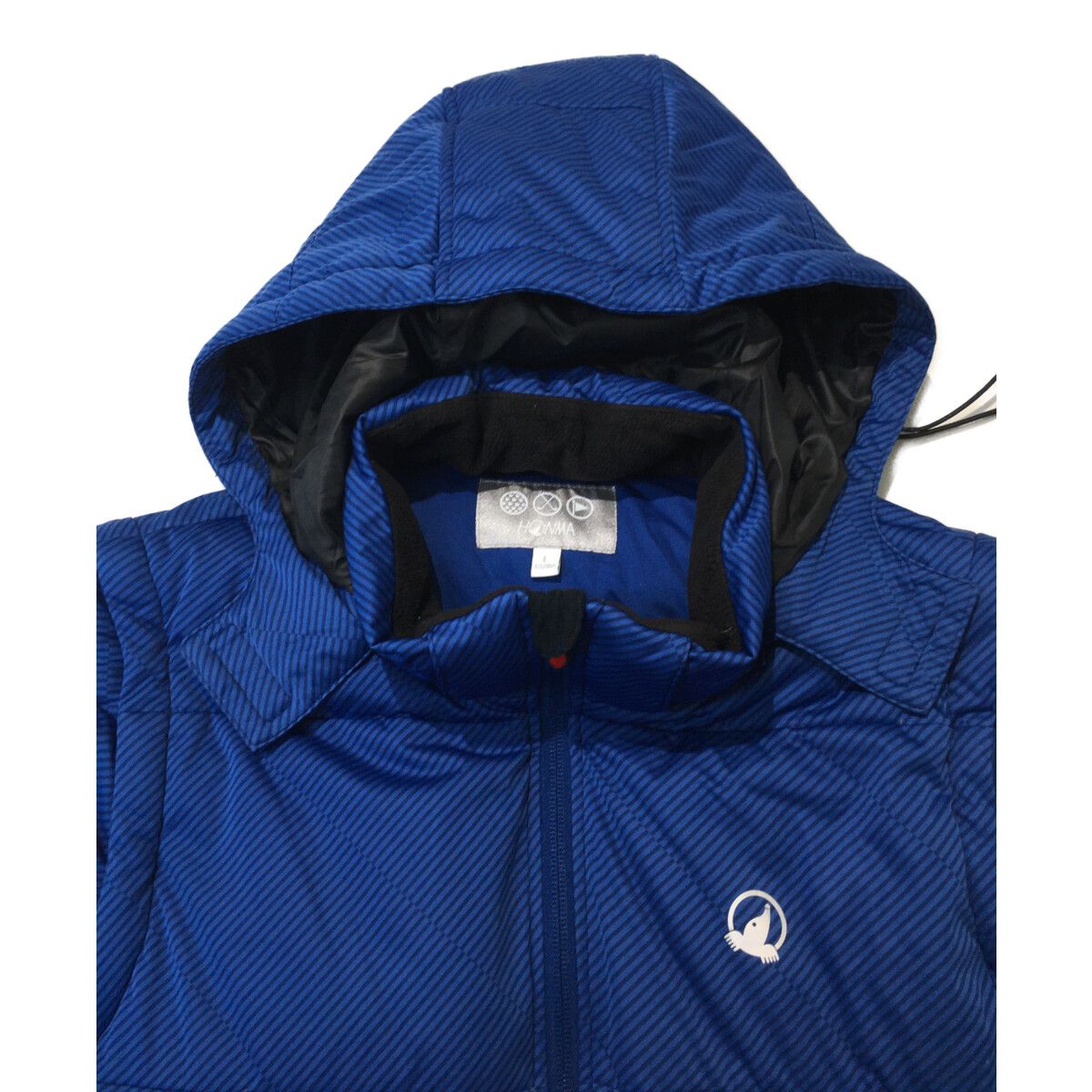 coco 中古 ホンマゴルフ HONMAGOLF メンズ フルジップアウター L 青 フード付き 中綿入り 3WAY 斜めストライプ 中古 メンズ ホンマゴルフ HONMAGOLF フルジップアウター L 青