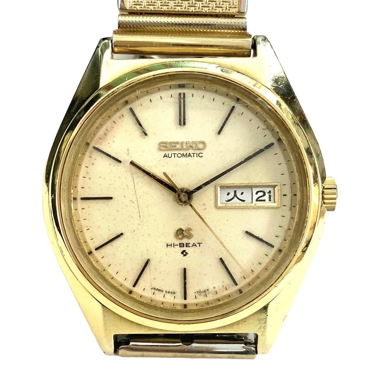 レア超希少品⭐️GRAND SEIKO】 グランドセイコー 56GS AUTOMATIC CAP GOLD加工 ハイビート 自動巻き 稼働品  ゴールドカラー×オフホワイト 蛇腹スライド式ベルト 5646-7010 1970 （AYA） - メルカリ