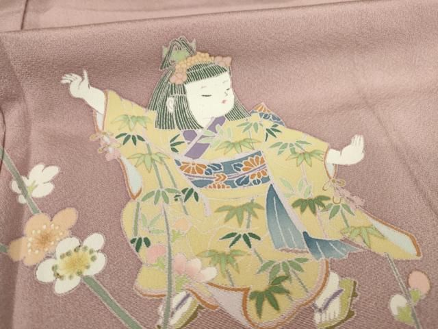 平和屋着物●友禅作家　岡部修治　訪問着　童子　流水花文　暈し染め　正絹　逸品　AABC3209ck 平和屋着物○友禅作家 岡部修治 訪問着 童子 流水花文 暈し染め 正絹