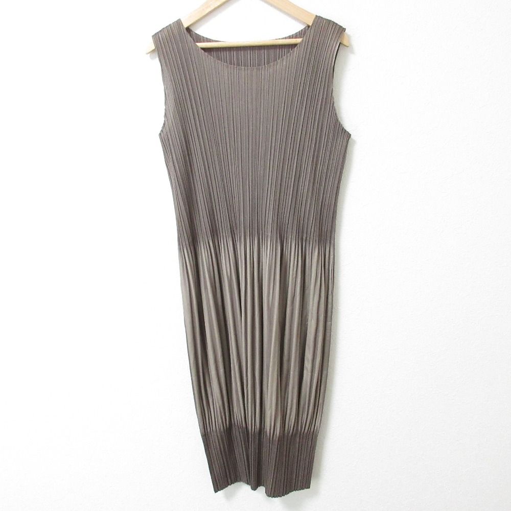 PLEATS PLEASE プリーツプリーズ イッセイミヤケ ノースリーブ コクーンワンピース PP43-JH543 サイズ3 グレー レディース 古着
