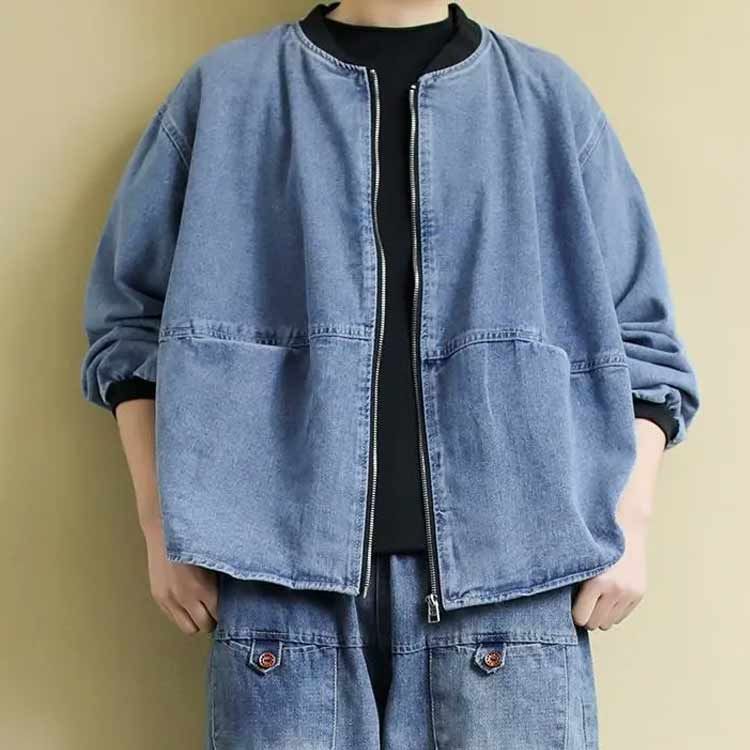 ノーカラーデニムジャケット レディース ゆったり アウター ノー