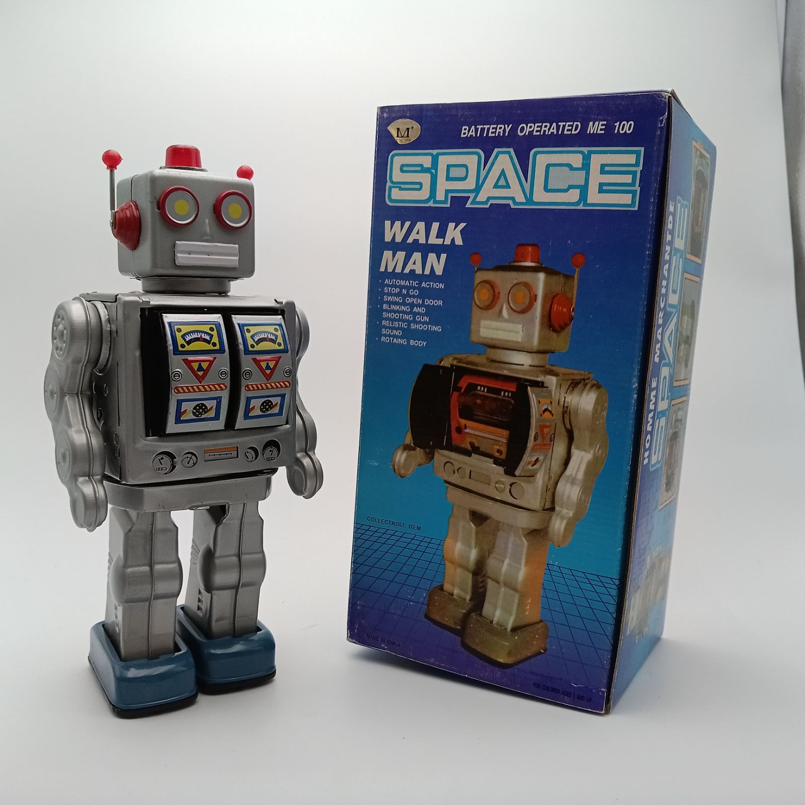 超希少 ブリキロボットSPACE WALK MAN箱付 動作品！ 希少】スペースウォークマン SPACE WALKMAN ブリキロボット 昭和