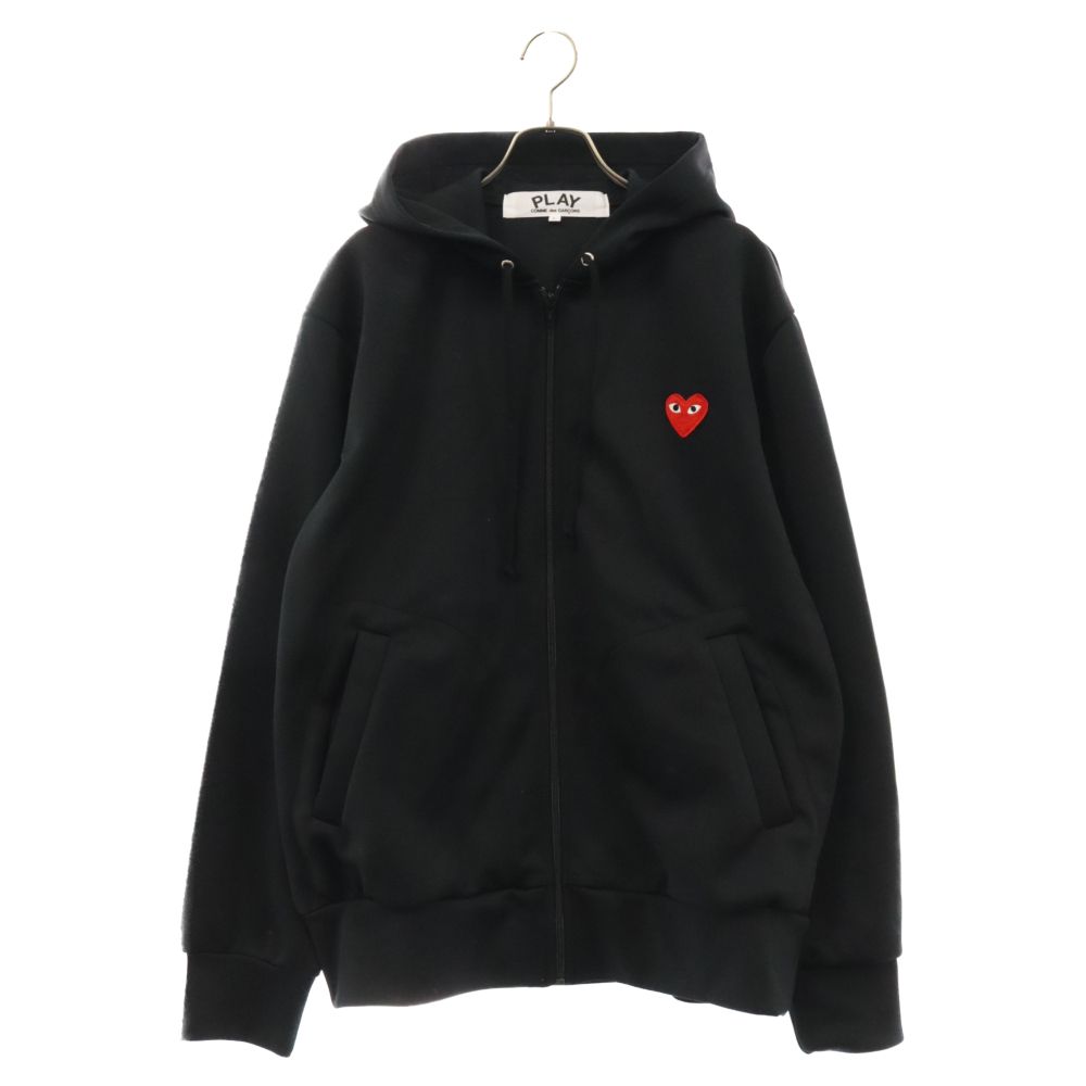 PLAY COMME des GARCONS (プレイコムデギャルソン) 23SS ハート ワッペン刺繍 ジャージー ジップアップ スウェット パーカー ブラック AZ-T172