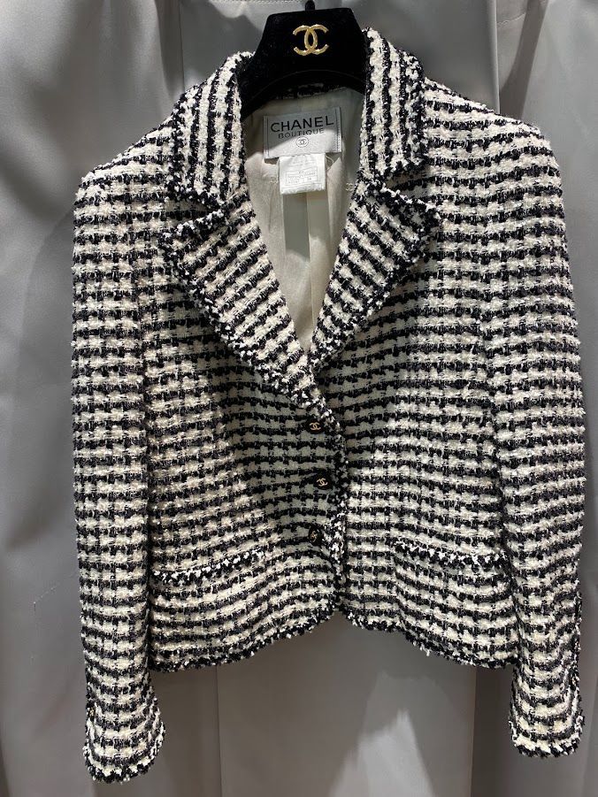 シャネル ツイードジャケット ブラック×ホワイト サイズ38 P07662