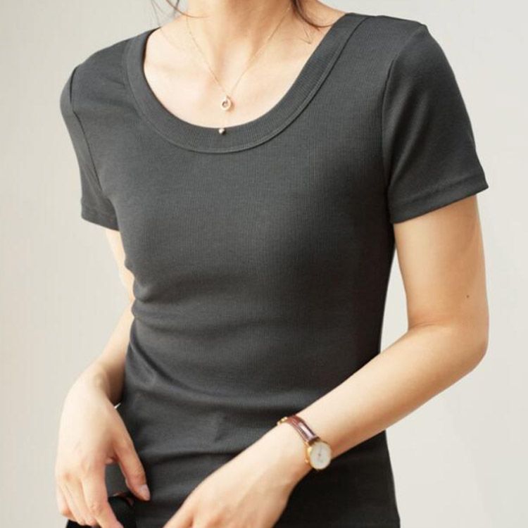 Tシャツ レディース 無地 Uネック 半袖 ス 薄い カジュアル シンプル 通気性 綺麗 大人 通学 ファッション 夏 tシャツ レディース パーカートップス Uネック ミドル丈 半袖