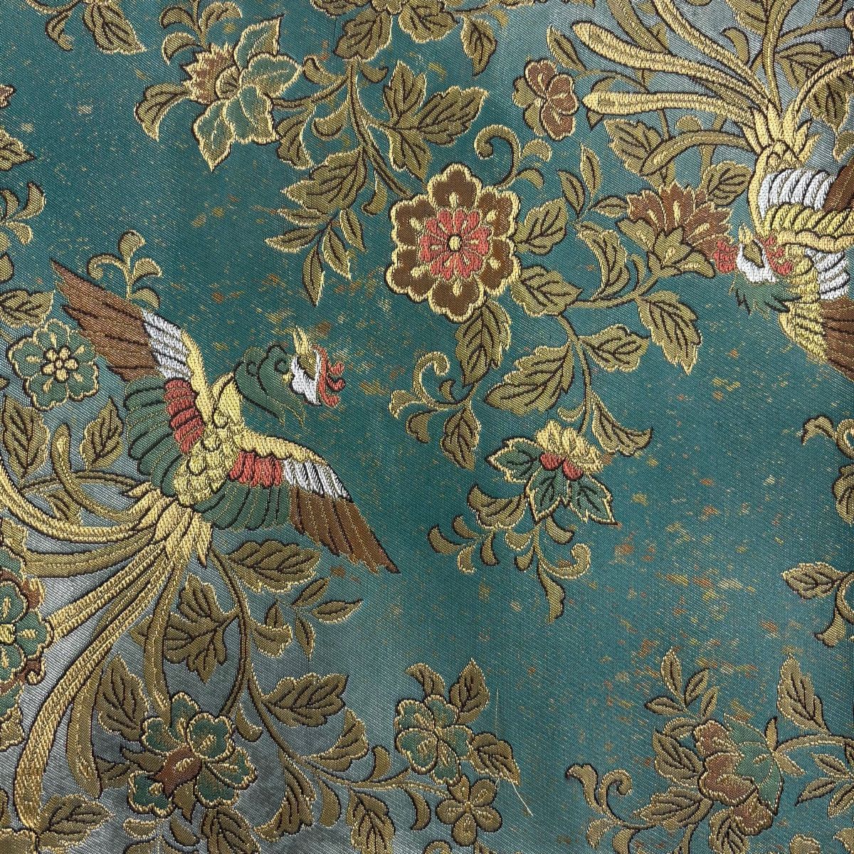 袋帯 美品 秀品 尾長鳥 華文 箔 青灰色 六通 正絹 【中古
