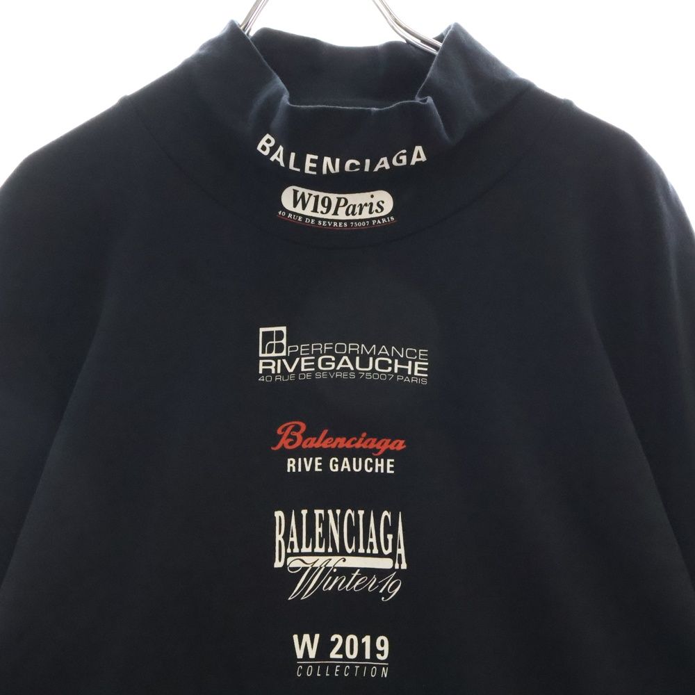 バレンシアガ 19AW マルチロゴ ハイネック プリント 長袖Tシャツ