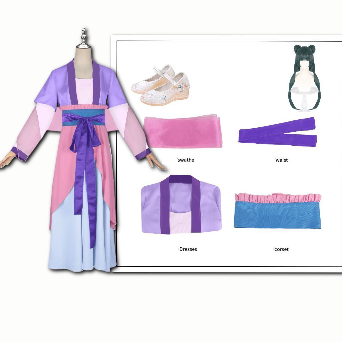 薬屋のひとりごと コスプレ衣装 刺?靴 かつら 舞台パフォーマンス向け 完全再現デザイン アニメ 薬屋のひとりごと コスプレイヤー必