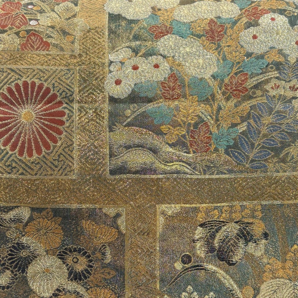 袋帯 秀品 菊 桐 箔 金銀糸 金色 六通 正絹