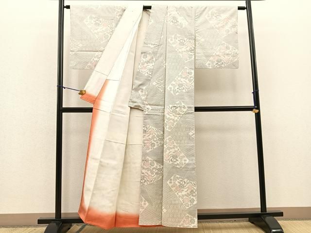 平和屋着物□本場大島紬 白大島 9マルキ 切嵌吉祥花文 正絹 逸品  