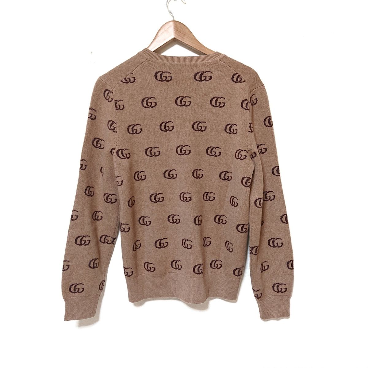 GUCCI(グッチ) 長袖セーター サイズM メンズ - 655104 XKB3T ブラウン×ダークブラウン Vネック/ダブルG - メルカリ