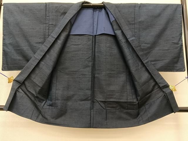 平和屋着物○男性 桂匠結城 単衣 アンサンブル 色無地 留紺色 証紙付き