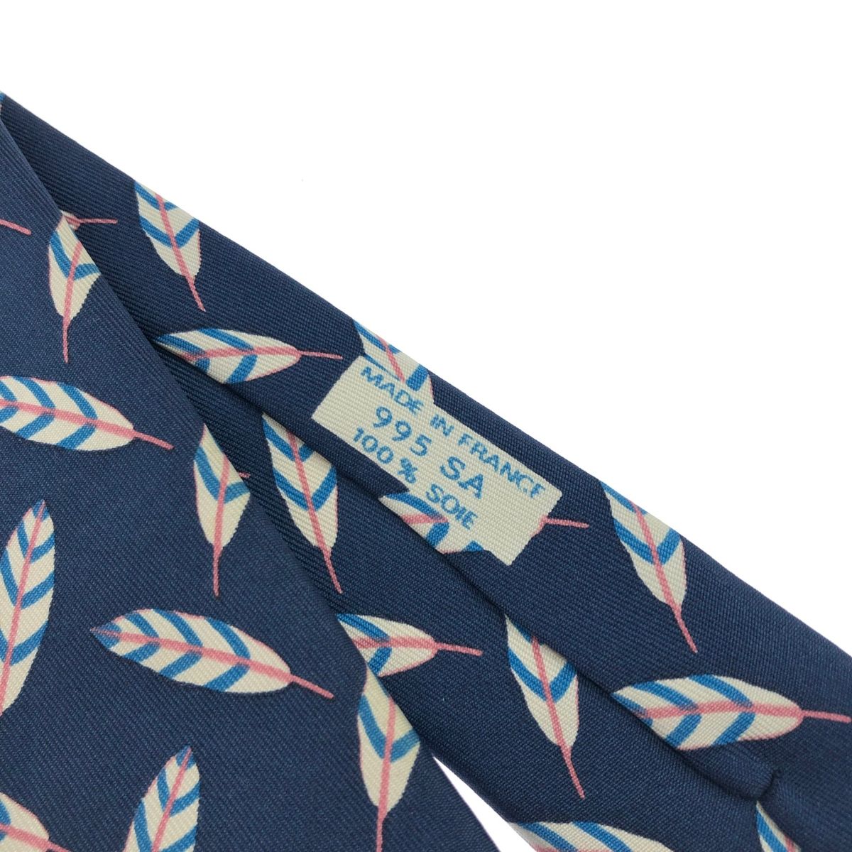 HERMES エルメス ネクタイ 鳥の羽/シルク 995 シルク100％ ネイビー