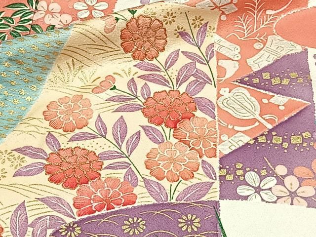 平和屋着物○訪問着 総刺繍 花籠文 鬼しぼ縮緬 正絹 逸品