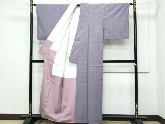 平和屋本店□極上 本場結城紬 重要無形文化財 色無地 源氏鼠色