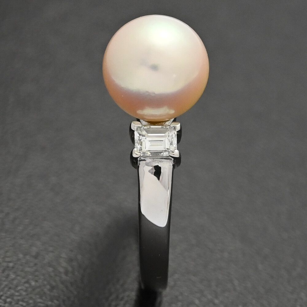 pt900 あこや真珠 ダイヤモンドリング Pt900 あこや真珠リング 7.5mm 本真珠 パール ダイヤモンド